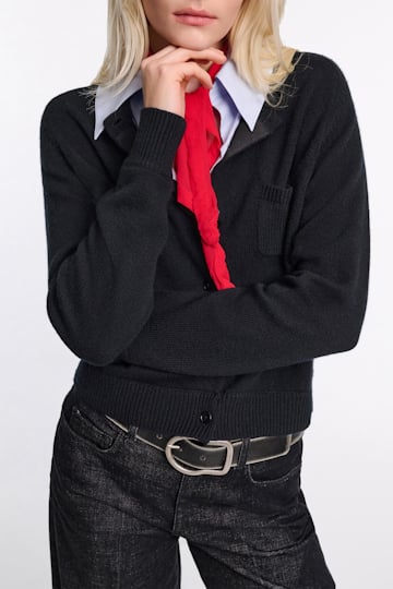 Dorothee Schumacher Fluffy Cardigan mit Hemdkragen pure black