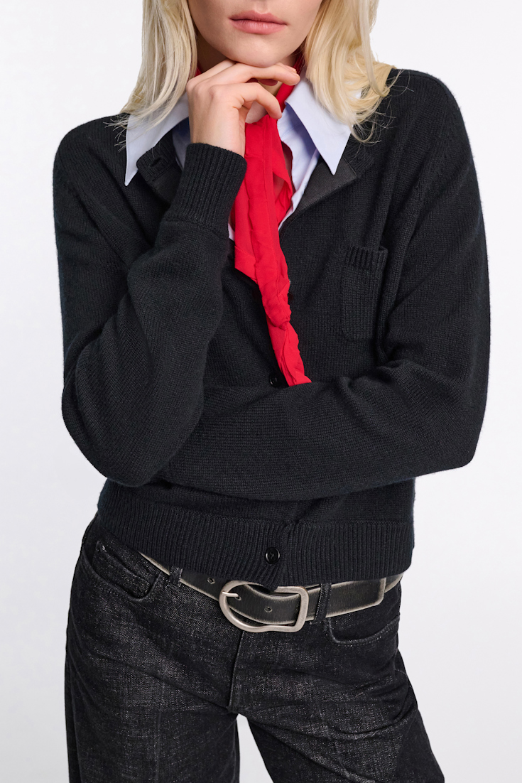 Dorothee Schumacher Fluffy Cardigan mit Hemdkragen pure black