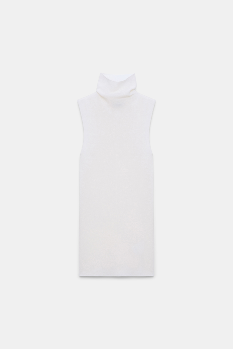 Dorothee Schumacher Women's White Sleeveless Long Merino Turtleneck Large