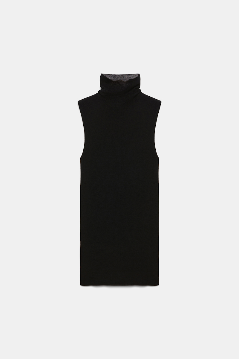 Dorothee Schumacher Women's Black Sleeveless Long Merino Turtleneck Large