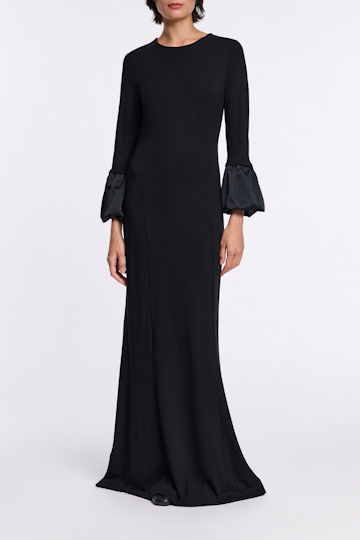 Dorothee Schumacher Jersey midi dress with satin cuffs pure black