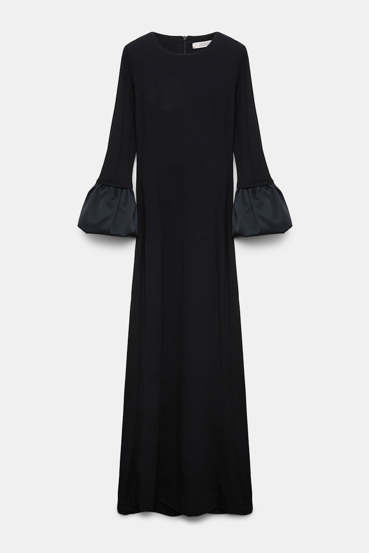 Dorothee Schumacher Jersey midi dress with satin cuffs pure black