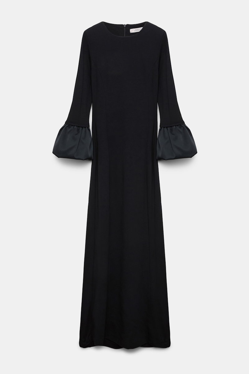 Dorothee Schumacher Jersey Midi Dress With Satin Cuffs In Black