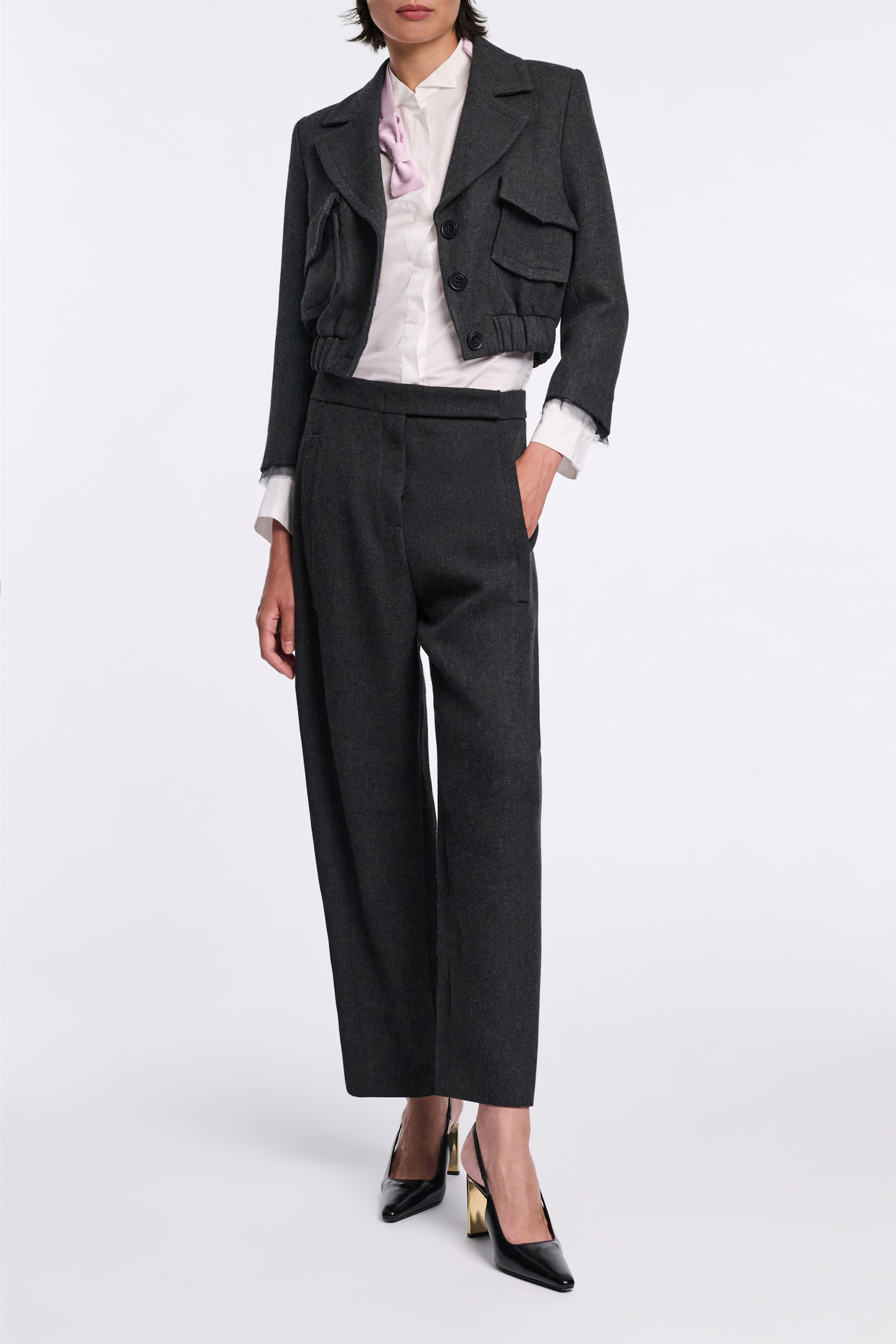 Dorothee Schumacher Cropped blouson jacket charcoal melange