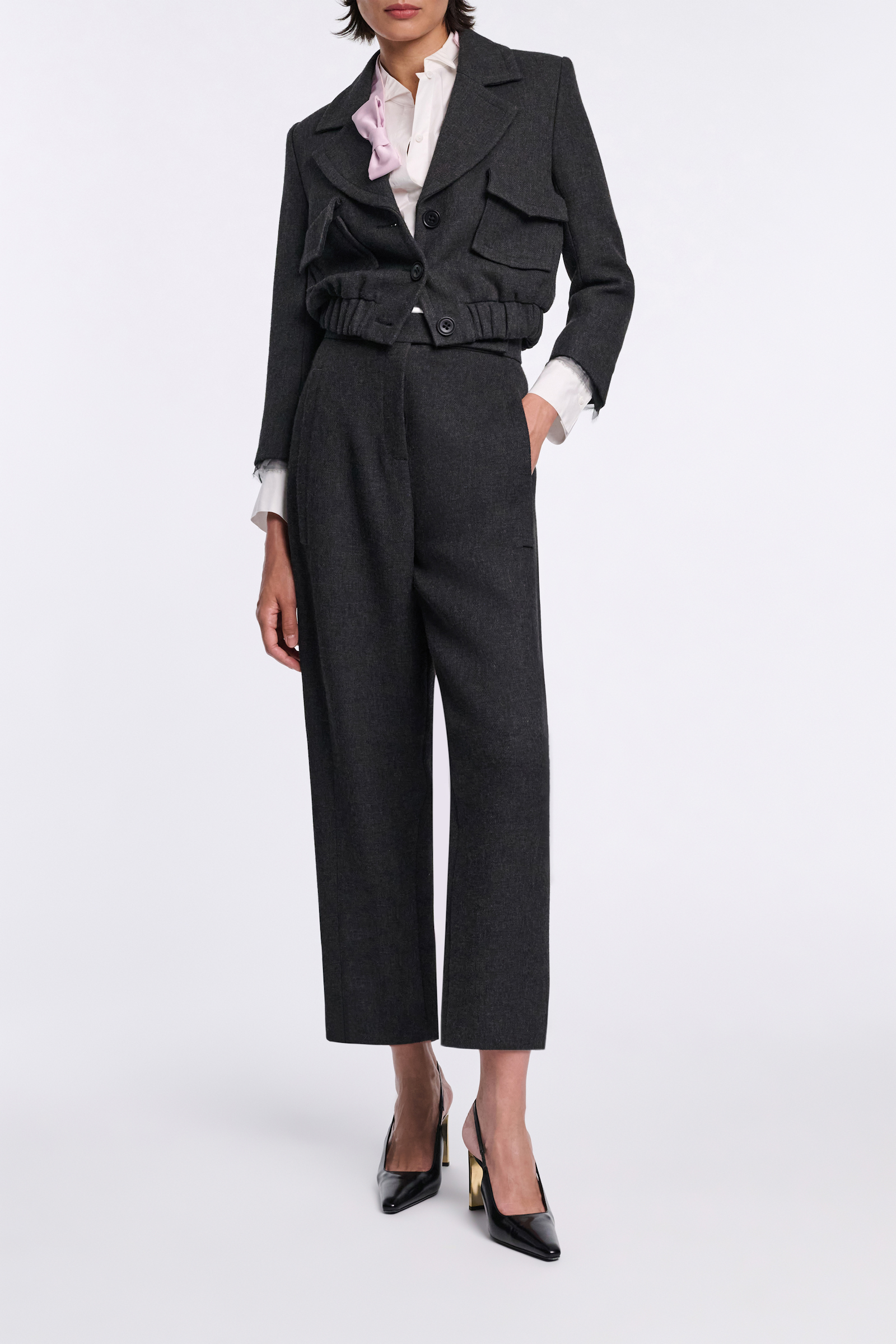 Dorothee Schumacher Cropped blouson jacket charcoal melange