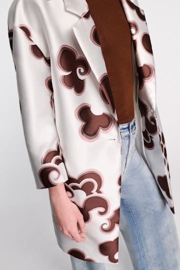 Dorothee Schumacher Short coat in printed duchesse twill offwhite chocolate