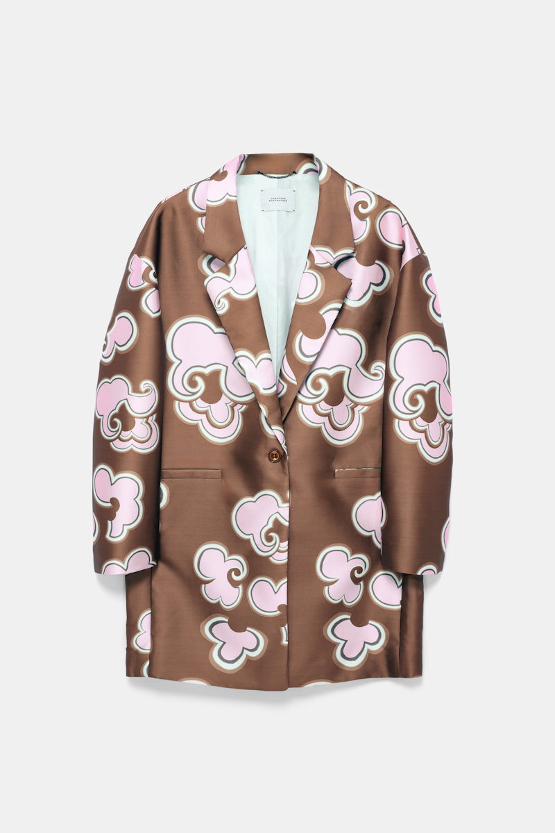 Dorothee Schumacher Short Coat In Printed Duchesse Twill In Brown