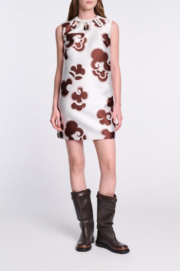 Dorothee Schumacher Von Hand besticktes Shiftkleid aus  bedrucktem Duchesse-Twill offwhite chocolate