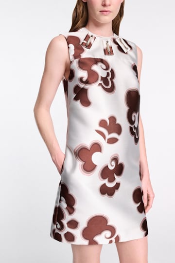Dorothee Schumacher Von Hand besticktes Shiftkleid aus  bedrucktem Duchesse-Twill offwhite chocolate