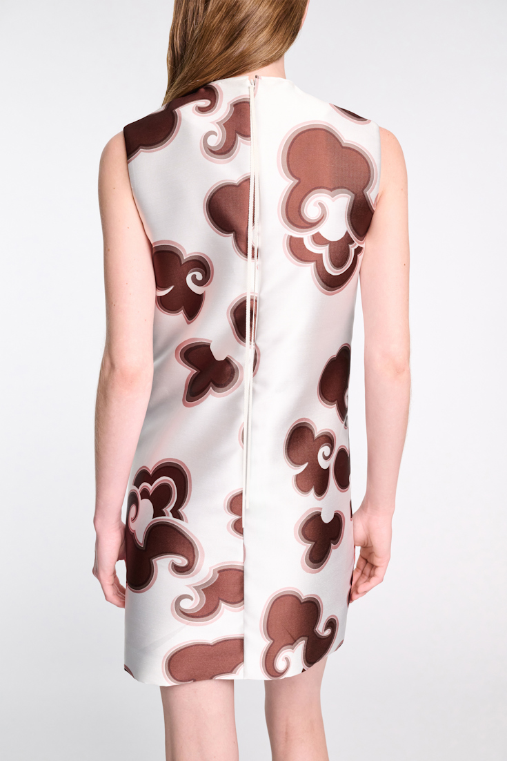 Dorothee Schumacher Embellished shift dress in printed duchesse twill offwhite chocolate