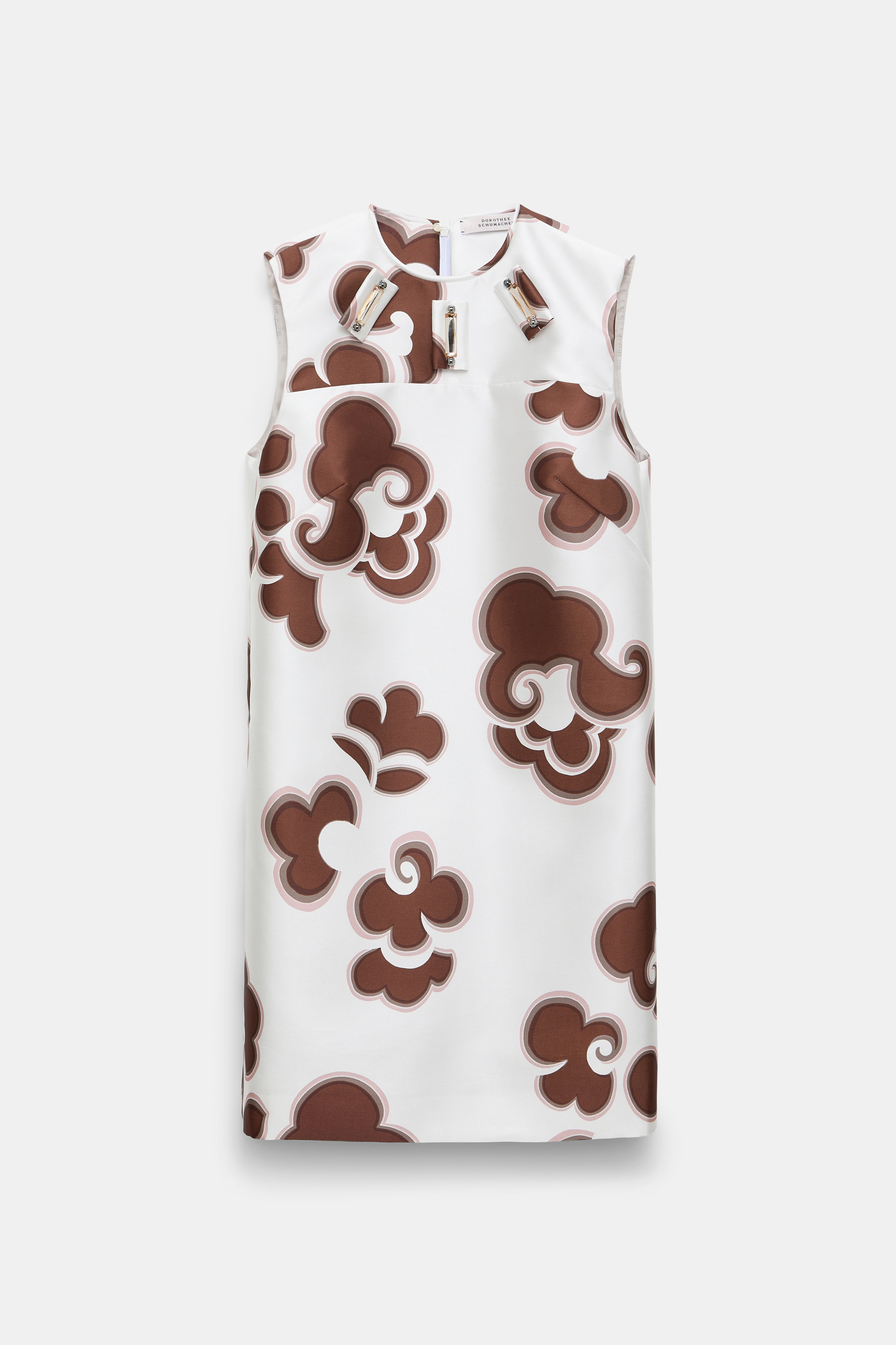 Dorothee Schumacher Von Hand besticktes Shiftkleid aus  bedrucktem Duchesse-Twill offwhite chocolate