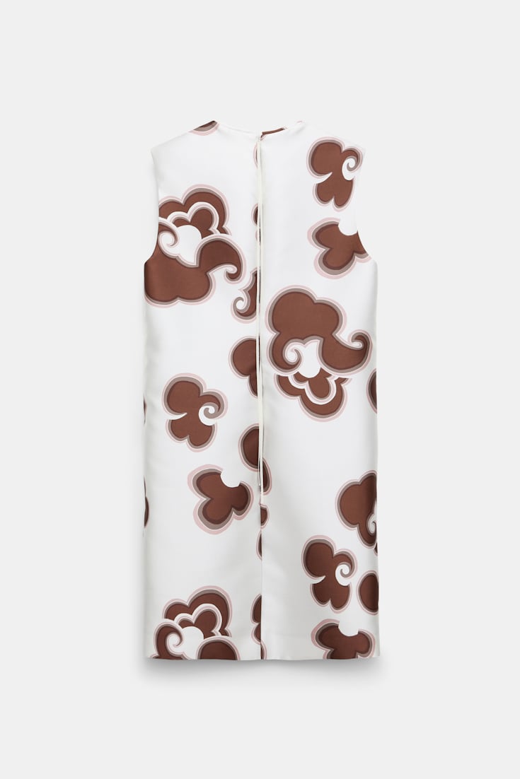 Dorothee Schumacher Embellished shift dress in printed duchesse twill offwhite chocolate