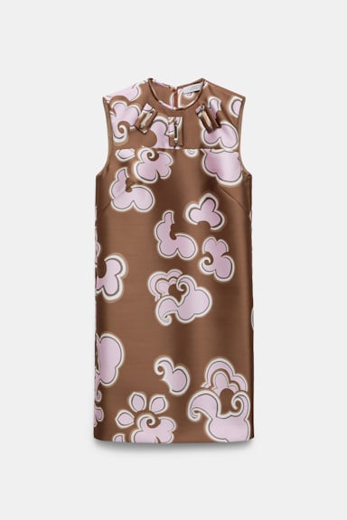 Dorothee Schumacher Embellished shift dress in printed duchesse twill caramello rose