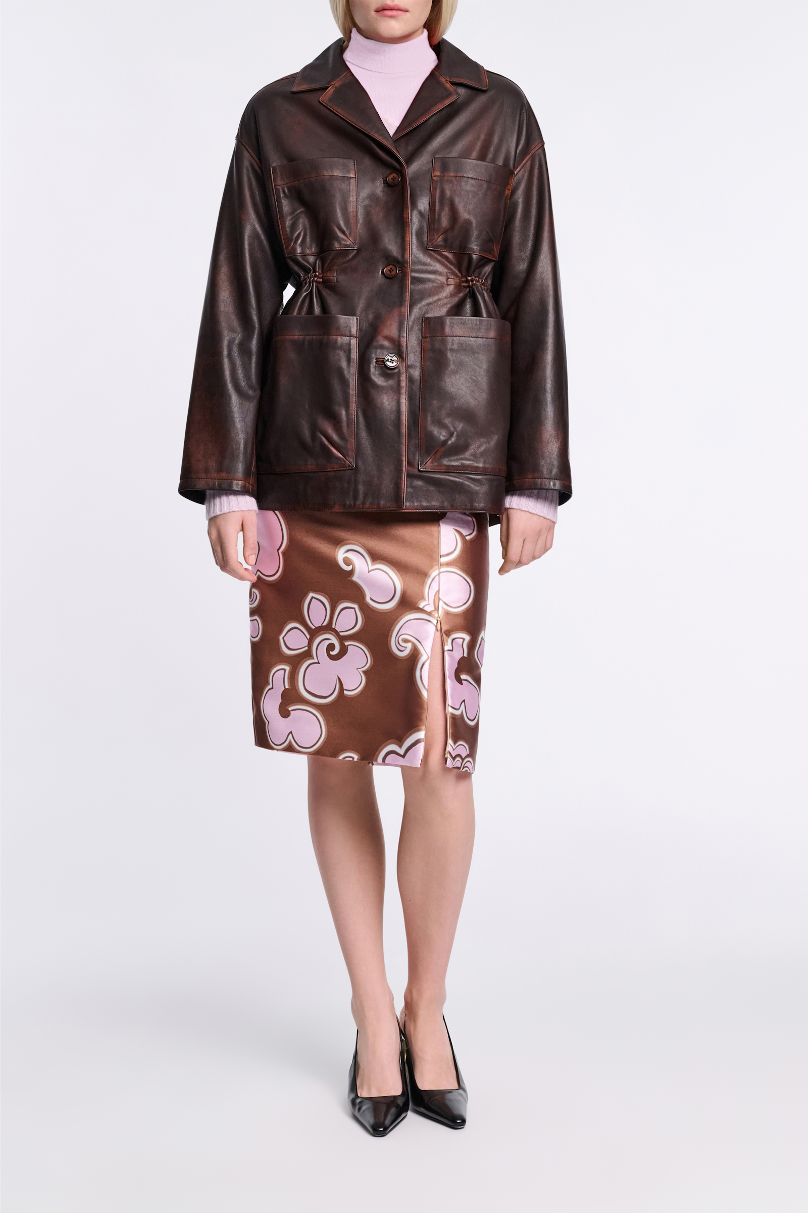Dorothee Schumacher Pencilskirt mit Schlitz aus bedrucktem Duchesse-Twill caramello rose