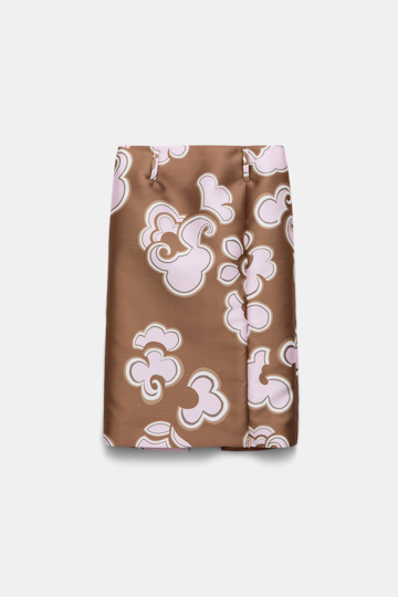 Dorothee Schumacher Pencilskirt mit Schlitz aus bedrucktem Duchesse-Twill caramello rose