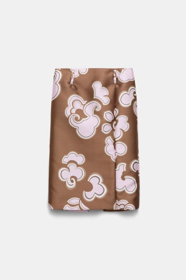Dorothee Schumacher Pencilskirt mit Schlitz aus bedrucktem Duchesse-Twill caramello rose