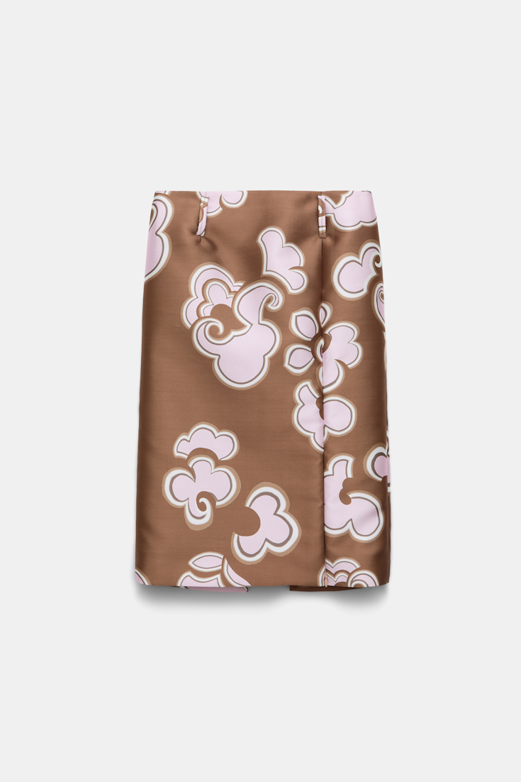 Dorothee Schumacher Pencilskirt mit Schlitz aus bedrucktem Duchesse-Twill caramello rose