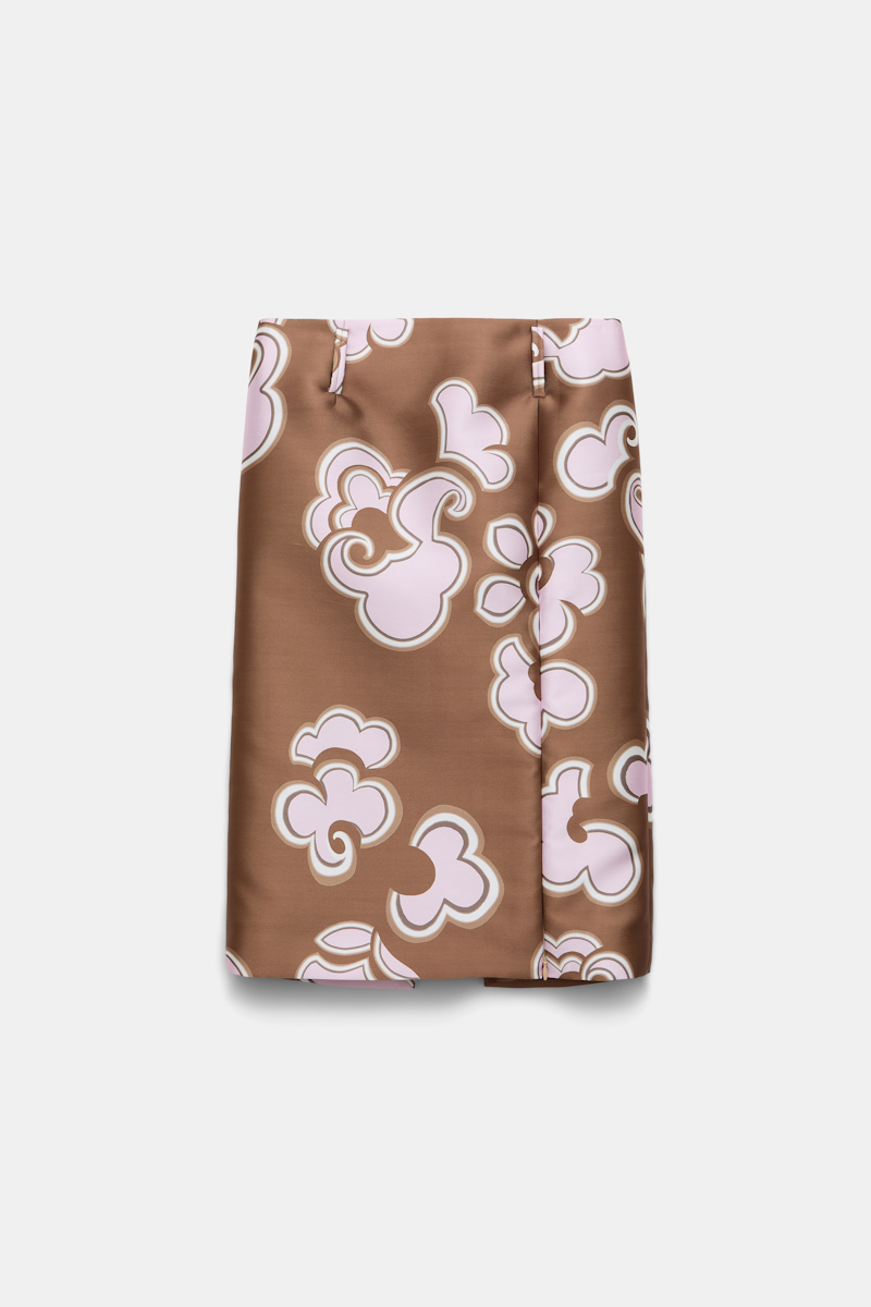 Dorothee Schumacher Pencil Skirt In Printed Duchesse Twill In Brown