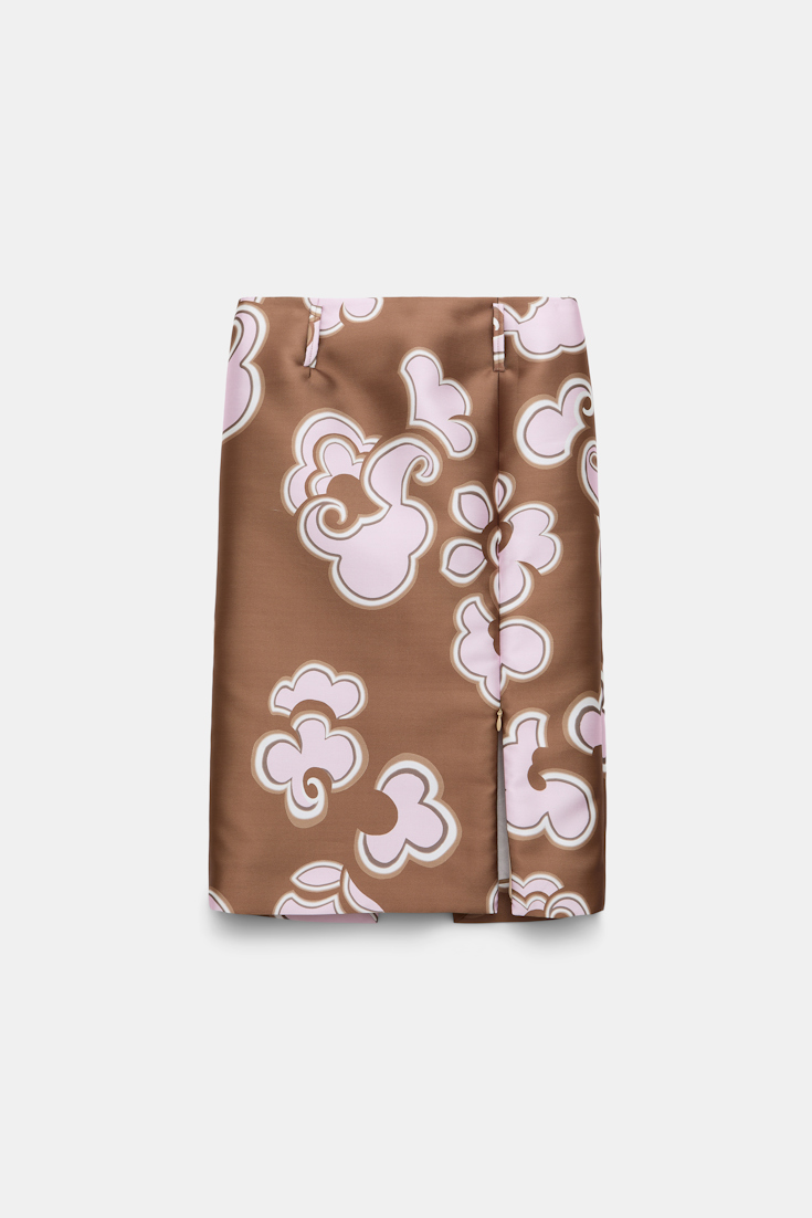 Dorothee Schumacher Pencilskirt mit Schlitz aus bedrucktem Duchesse-Twill caramello rose
