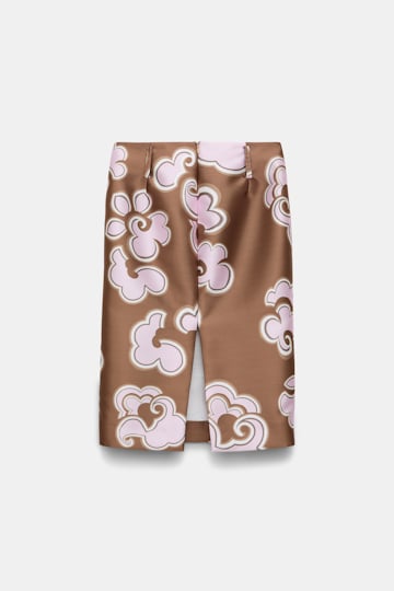 Dorothee Schumacher Pencilskirt mit Schlitz aus bedrucktem Duchesse-Twill caramello rose