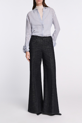 Dorothee Schumacher Bluse aus gestreiftem Organdy Voile mit Ballon-Cuff Detail white sky mix