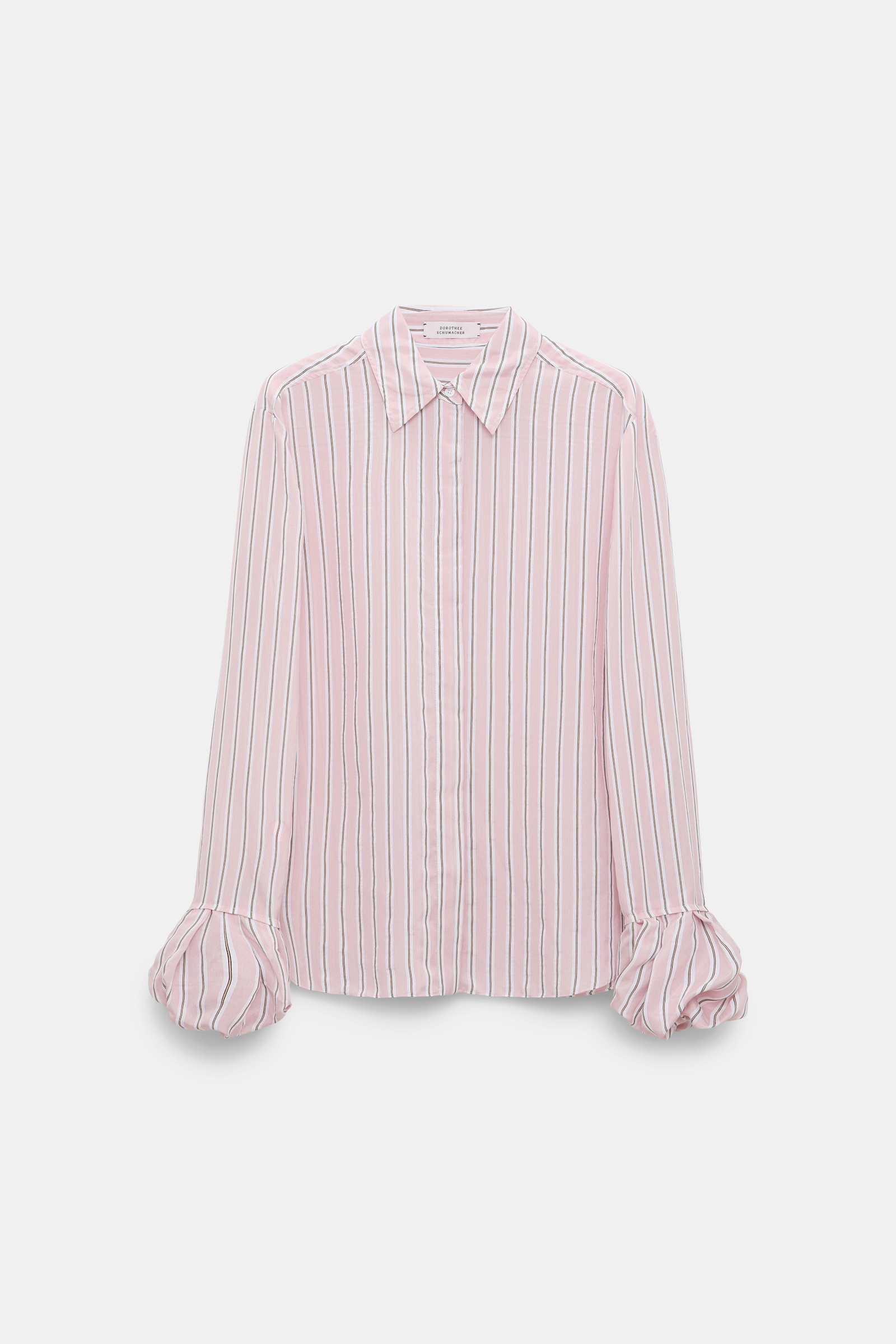 Dorothee Schumacher Bluse aus gestreiftem Organdy Voile mit Ballon-Cuff Detail rose stripe