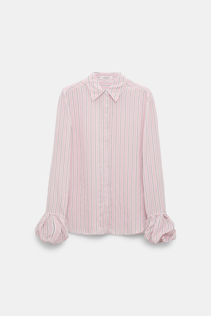 Dorothee Schumacher Bluse aus gestreiftem Organdy Voile mit Ballon-Cuff Detail rose stripe