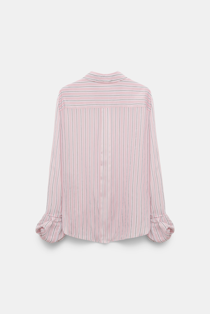 Dorothee Schumacher Bluse aus gestreiftem Organdy Voile mit Ballon-Cuff Detail rose stripe