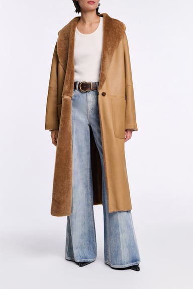 Dorothee Schumacher Lambskin coat with fur inside terra