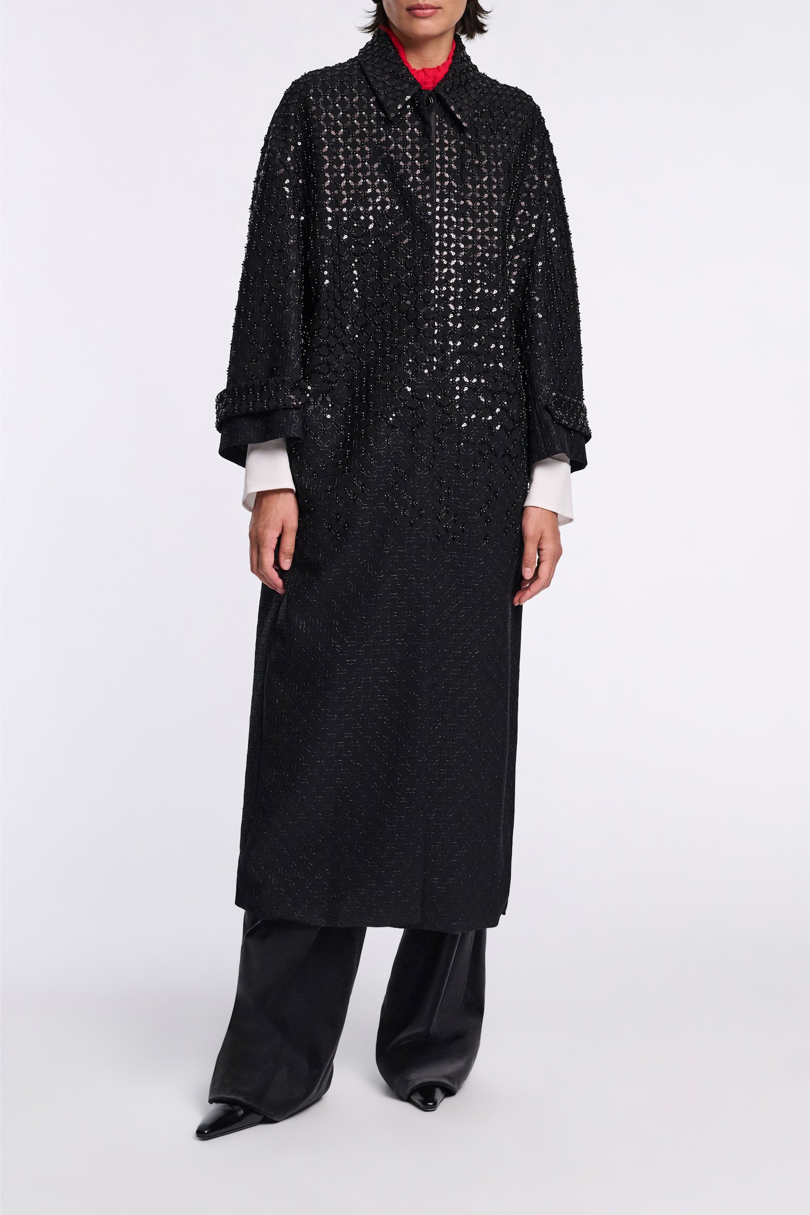 Dorothee Schumacher Bestickter Mantel aus Punto Milano pure black