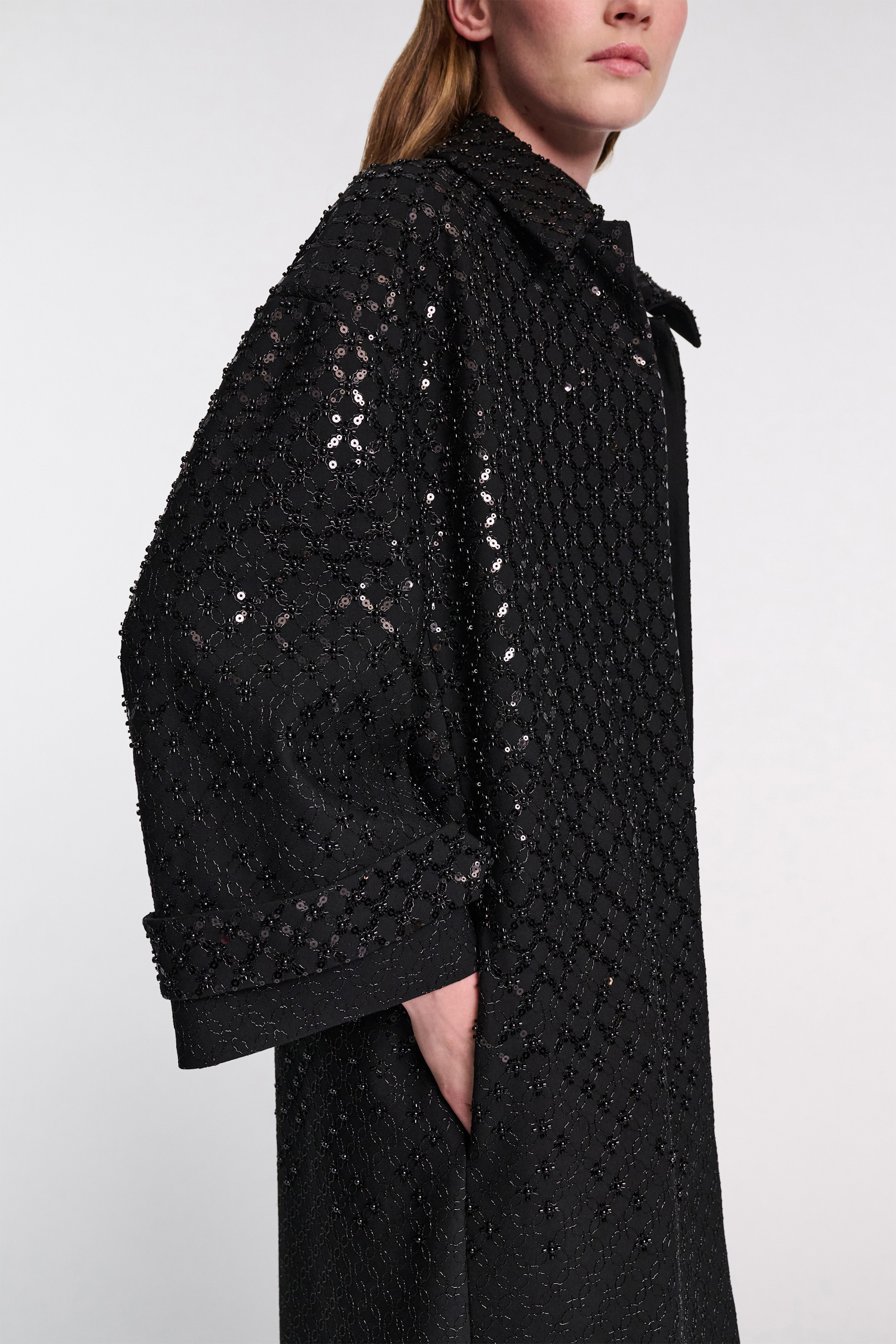 Dorothee Schumacher Bestickter Mantel aus Punto Milano pure black