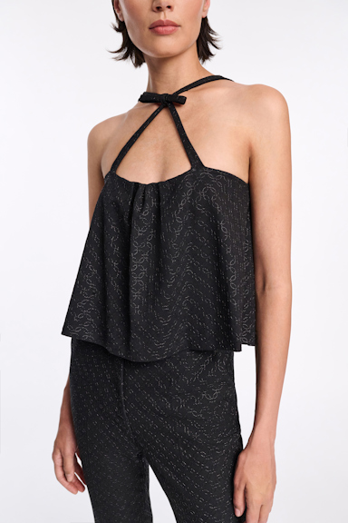 Dorothee Schumacher Besticktes Top mit Schleifendetail aus Punto Milano pure black