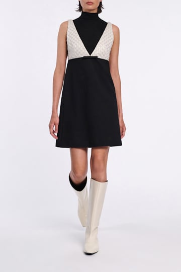 Dorothee Schumacher Besticktes Kleid aus Punto Milano black-offwhite