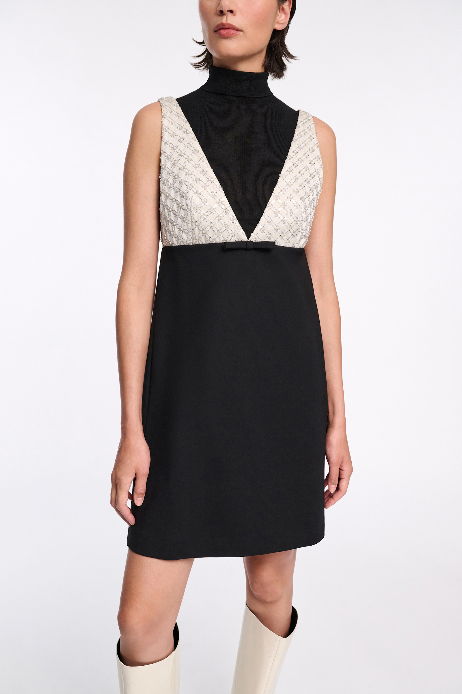 Dorothee Schumacher Sequin embellished dress in Punto Milano black-offwhite