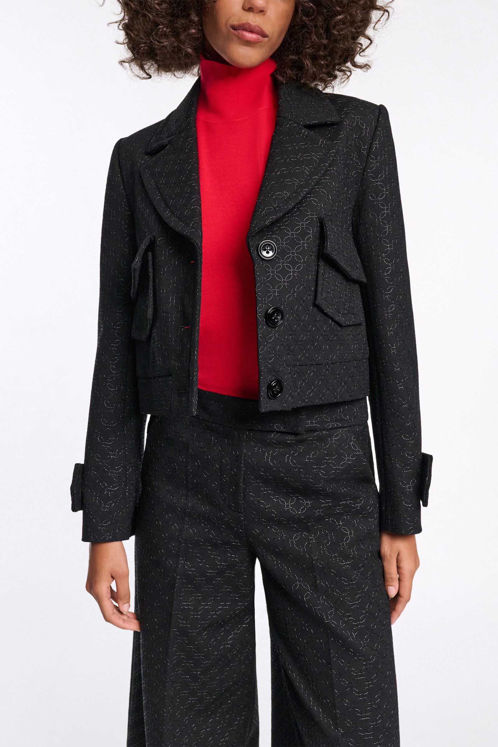 Dorothee Schumacher Einreihiger Blouson aus besticktem Punto Milano pure black