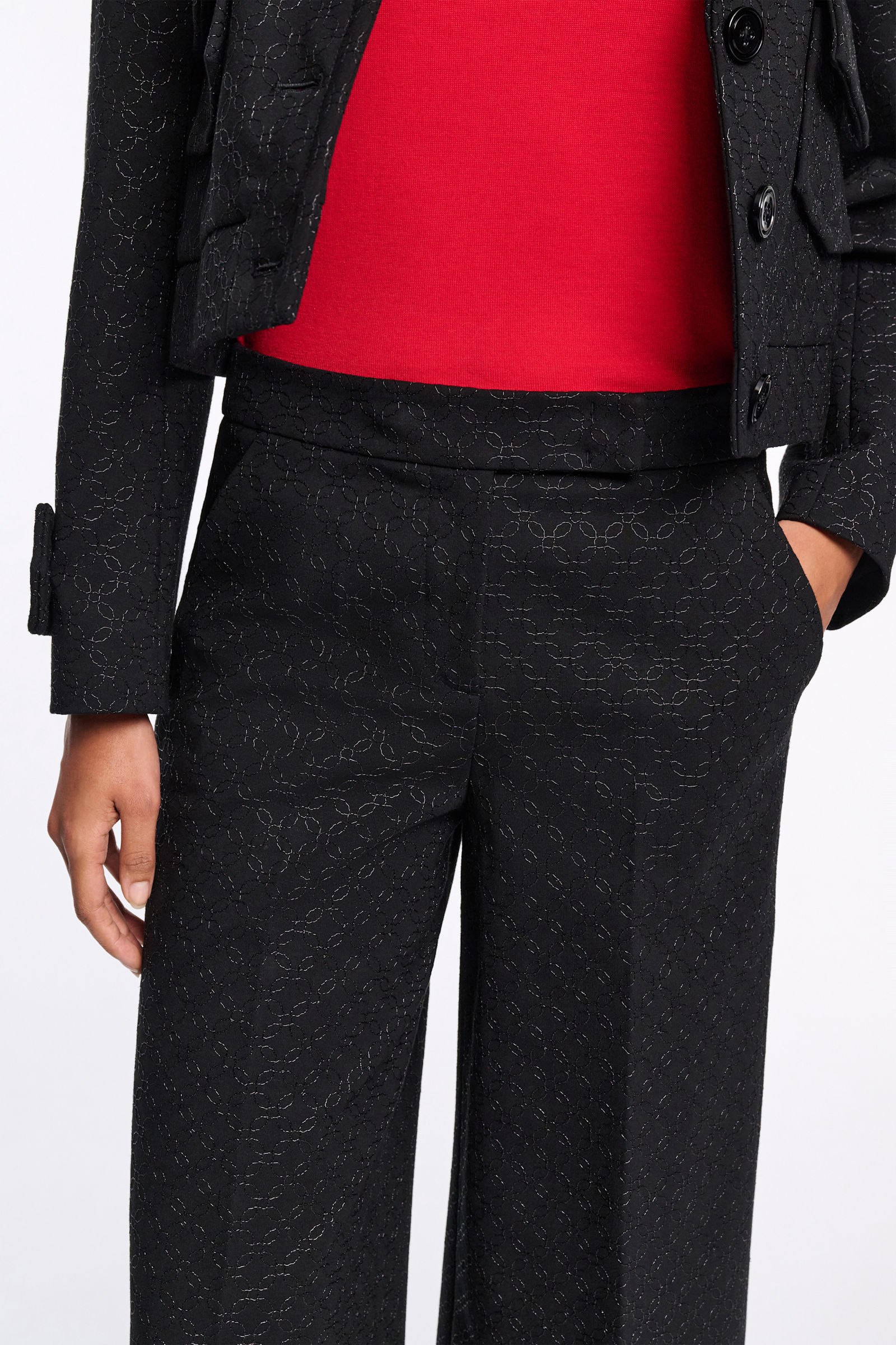 Dorothee Schumacher Hose mit weitem Bein aus besticktem Punto Milano pure black