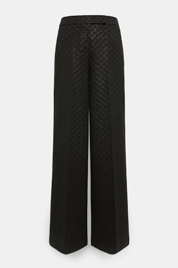 Dorothee Schumacher Hose mit weitem Bein aus besticktem Punto Milano pure black