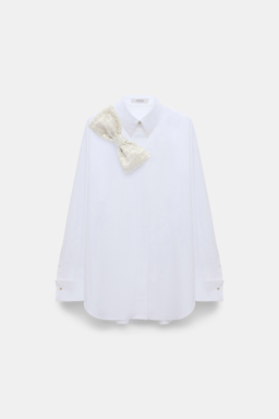 Dorothee Schumacher Poplin shirt with XL sequin bow white pearl
