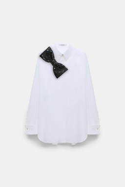 Dorothee Schumacher Poplin shirt with XL sequin bow white graphite