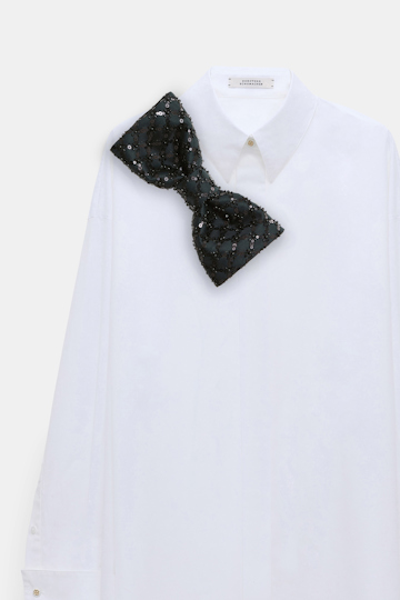 Dorothee Schumacher Poplin shirt with XL sequin bow white graphite