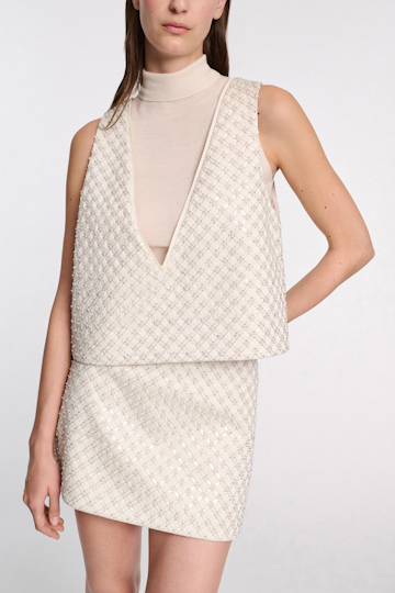 Dorothee Schumacher Sequin embellished crop top in Duchesse pearl