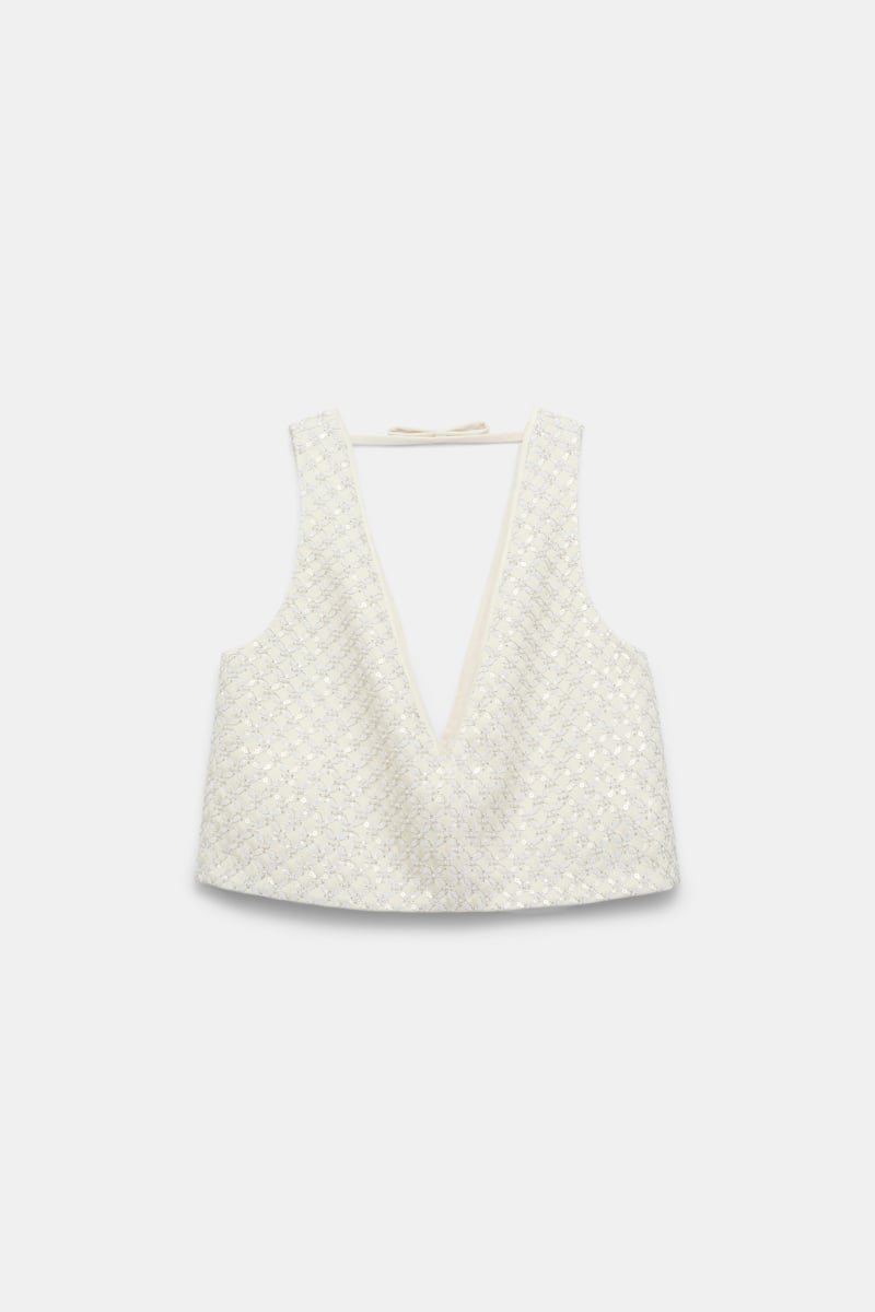 Dorothee Schumacher Sequin Embellished Crop Top In Duchesse In White