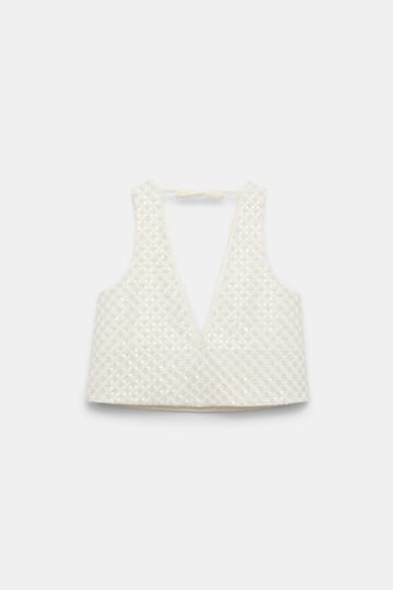 Dorothee Schumacher Sequin embellished crop top in Duchesse pearl