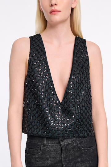 Dorothee Schumacher Sequin embellished crop top in Duchesse graphite