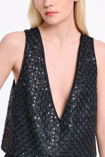 Dorothee Schumacher Sequin embellished crop top in Duchesse graphite