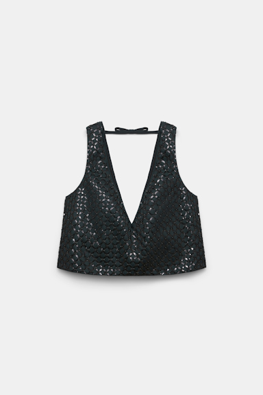 Dorothee Schumacher Sequin embellished crop top in Duchesse graphite
