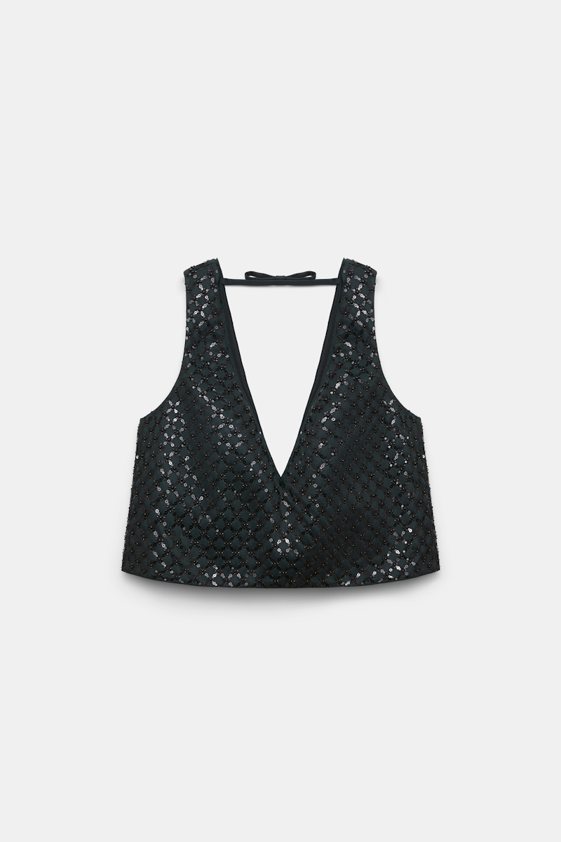 Dorothee Schumacher Sequin Embellished Crop Top In Duchesse In Brown