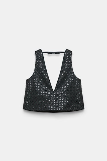 Dorothee Schumacher Sequin embellished crop top in Duchesse graphite