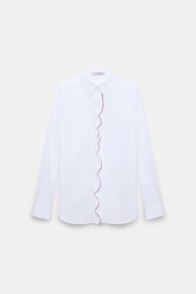 Dorothee Schumacher Cotton poplin shirt with ruffle white lilac