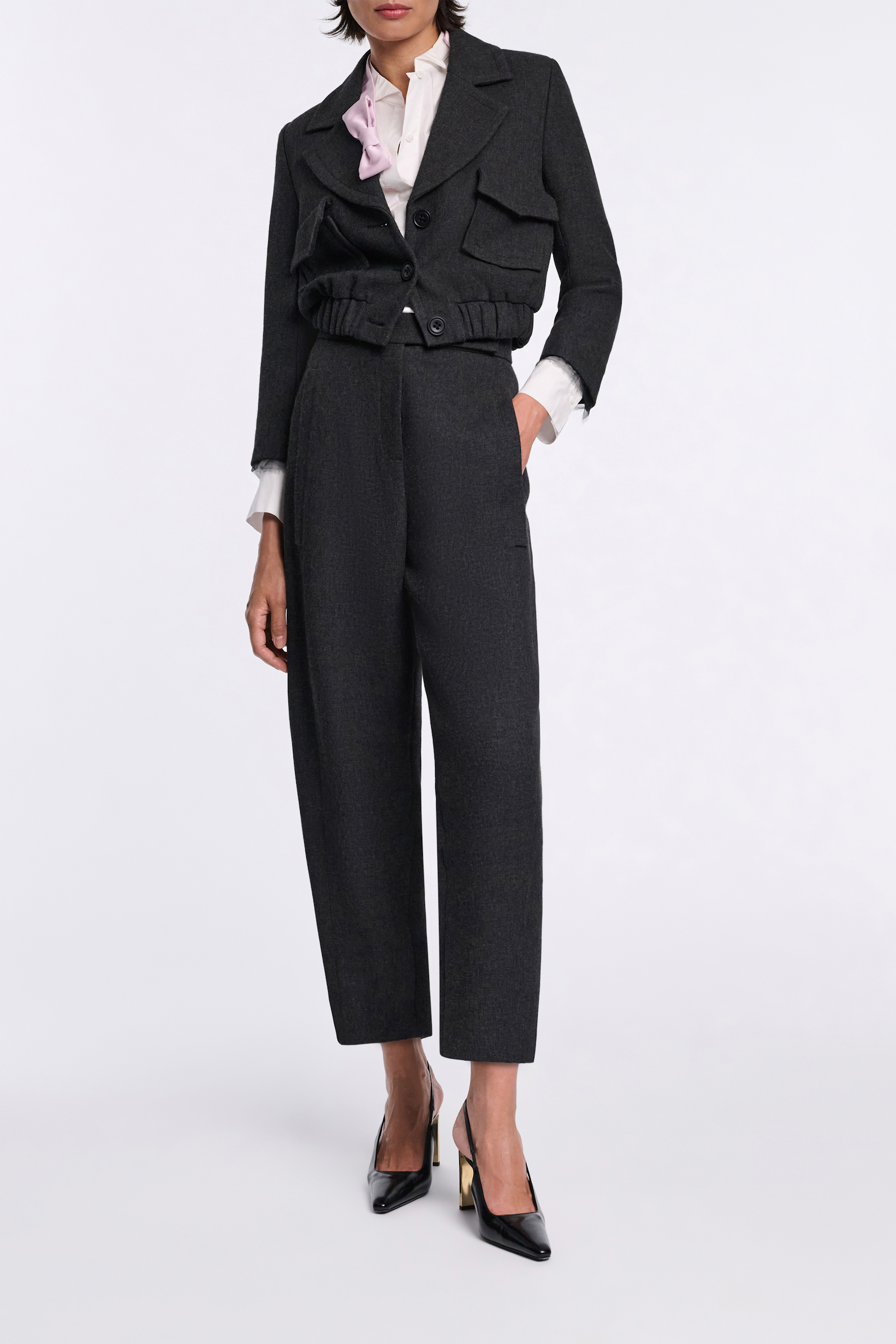 Dorothee Schumacher Hemd mit spitzem Stehkragen und Bow aus Baumwoll-Popeline white lilac